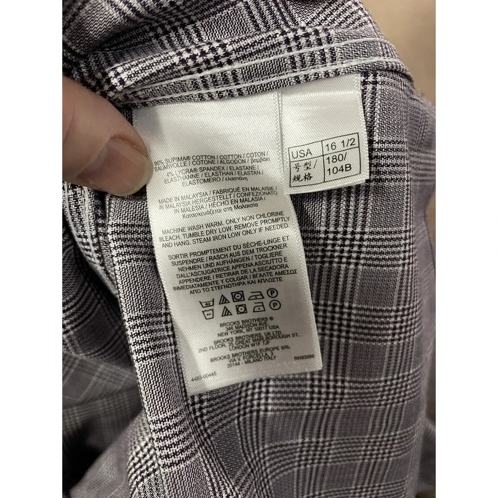 Brooks Brothers‎ Mens Shirt 16.5-34 Regent Fit Non Iron Stretch Purple Blk Check
